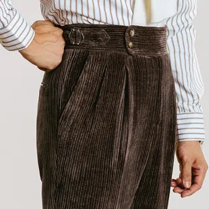 Casual corduroy high-waisted dress pants for men winter straight leg no-press pants business draping dress pants