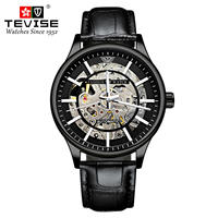 Montre mécanique squelette pour homme TEVISE T893, mouvement automatique, bracelet en cuir et acier, étanche, luxe, décontractée, tendance