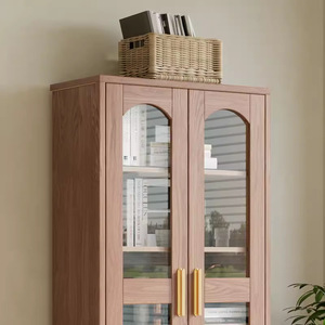 Ash <b>Wood</b> <b>Solid</b> <b>Wood</b> <b>Bookcase</b> With Glass Doors Freestanding Storage Cabinet For Living Room Or Study Scandinavian Design - Product Image 2