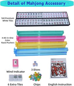 Wholesale 166 Pcs Starter Ivory American Mahjong <b>Majong</b> Tiles <b>Set</b> with Carrying Bag 4 Mahjongg Rack Pushers Counting Chips - Product Image 2
