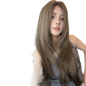 วิกผมยาวตรงสำหรับผู้หญิง รุ่น Dm415 38 สีน้ำตาลเทาเฮเซลนัท  หน้าม้าปัดข้าง  เส้นผมธรรมชาติ  ใยคาเนคาลอน  แบบเต็มศีรษะ - Product Image 1