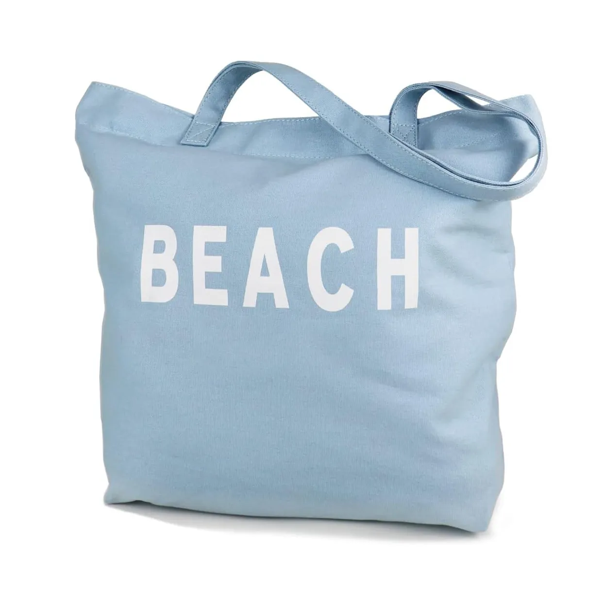 Borsa da spiaggia in tela blu Eco con tasche stampate con Logo stampato