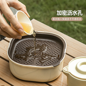 ชุดน้ำชาพกพาสำหรับการตั้งแคมป์ ชุดถ้วยมินิพลาสติกสไตล์จีนแบบใหม่พร้อมฝาปิดและถาดสำหรับใช้กลางแจ้ง - Product Image 5