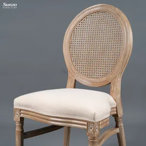 Antique Wood Chair Antique Color Fabric Armrest Rattan Louis Chair Solid Rubber Wood Dining Arm Wedding Event Stacked Chair