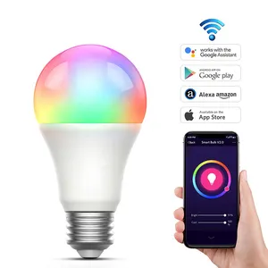 لمبة إضاءة Led ملونة داخلية RGB من الألومنيوم والبلاستيك 9 واط E27 Tuya wifi قابلة للتغيير لمبة ذكية