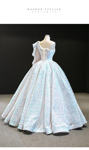 Nouvelle robe de bal de luxe de haute qualité Dream Sequin Puff Robes de mariée de princesse Robe de soirée asymétrique - Product Image 6