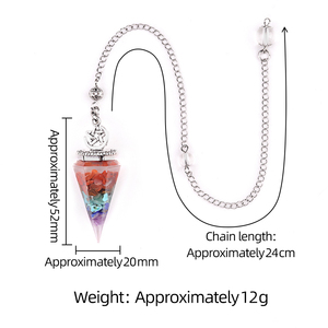 Cône hexagonal en résine argentée antique avec chaîne métallique courte, pierre précieuse naturelle en agate, divination Feng Shui - Product Image 2
