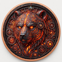 Porte-clés rond personnalisé en alliage de zinc plaqué antique, motif Tête d'Urse à cinq faces, pour présentation sur cheminée ou manteau de cheminée