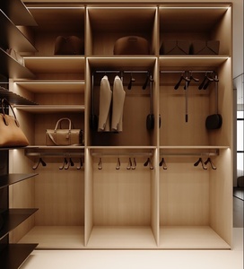 Cabina <span class=keywords><strong>Armadio</strong></span> in Legno Naturale <span class=keywords><strong>con</strong></span> Illuminazione a LED, Dettagli Bicolore, Scaffali Aperti Modulari e Cassetti Contenitori - Guardaroba per Camera da Letto - Product Image 4