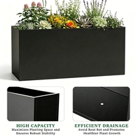 Jardinière rectangulaire noire en métal écologique, antirouille, avec trous de drainage, résistante aux UV et aux intempéries, moderne, pour usage commercial et résidentiel