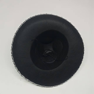 Chapeau mexicain à large bord en satin noir avec bordure argentée, chapeau de costume unisexe pour adultes - Product Image 3