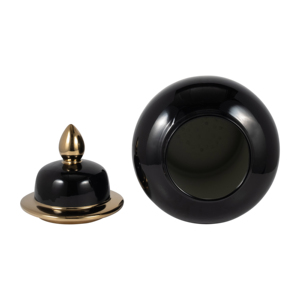 Vaso in ceramica con coperchio, finitura nera lucida, per decorazioni per la casa, soggiorno, camera da letto, cucina. - Product Image 5