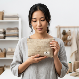 Bolsa de cáñamo natural hecha a mano con cremallera, regalo nupcial, organizador de cosméticos ecológico, forro de algodón, logotipo personalizado, portátil y reutilizable - Product Image 1