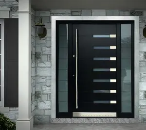 Porta de alumínio para casa, porta de segurança moderna decorativa de aço inoxidável, porta de entrada dupla frontal exterior para villa