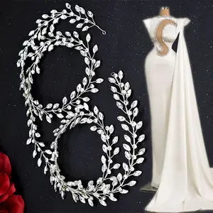 Cucire su foglie di vite abito da sposa di vetro di strass Applique accessori di cristallo da sposa patch personalizzate per l'abbigliamento