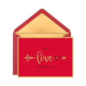 Stampa personalizzata fatta a mano lamina d'oro diamante rosso pianura Vintage ti amo biglietti di auguri di san valentino con buste