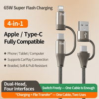 Câble USB C 4 en 1, charge rapide 65W, double type C, tressé, PD 27W, multifonction, cordon de charge pour voiture, pour téléphone, tablette