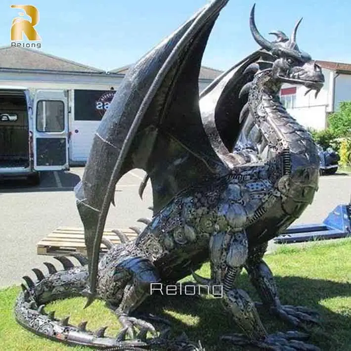 Modern Outdoor Lawn Ornament Stainless Steel Animal Metal Dragon Garden Sculpture
