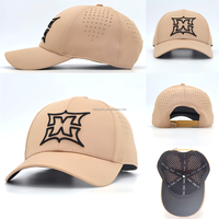 Casquette de golf perforée au laser kaki avec logo brodé 3D personnalisé, séchage rapide, haute qualité, vente en gros d'usine OEM pour sports de plein air