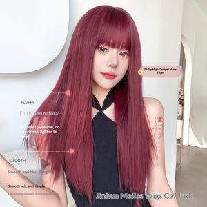 <span class=keywords><strong>Vente</strong></span> chaude transfrontalière : Perruque longue synthétique pour femme, couleur rouge framboise, effet blanchissant naturel, style Lolita, tendance influenceur - Product Image 3