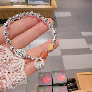 Lucky Charm Bag <b>Bracelet</b> S925 Sterling Silver Agate <b>Beads</b> Lock Pendant Women's Jewelry Gift - Product Image 5