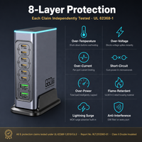 Chargeur de bureau multi-ports électrique GaN 660W, 8 ports USB, USB-C PD 3.0 100W, station de charge rapide pour ordinateur portable, certifié ignifuge
