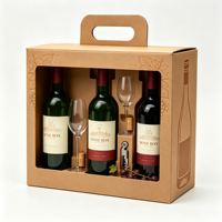 Boîte en carton ondulé personnalisée avec poignée, boîte de présentation avec fenêtre, boîte cadeau, carton pour bouteille de vin, emballage cadeau pour bouteille de vin