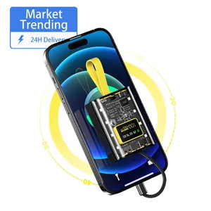 Powerbank 20000 mAh met PD Power Delivery 3.0 USB-A Quick Charge 3.0 met display transparent power bank With data cable