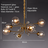 Suspension luminaire de luxe en verre et aluminium, design haricot magique, 100W, 8 ampoules LED E27, intensité variable, éclairage haute luminosité