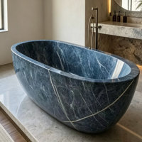 Baignoire sur pied en marbre bleu faite à la main, moderne et écologique, pour hôtels et villas, prix usine