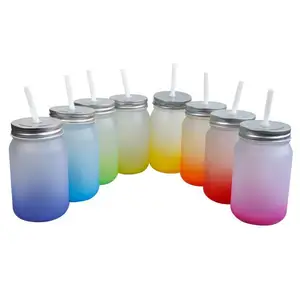 Frosted Glass Chum Thăng Hoa Blanks 12Oz 450Ml DIY Transparent Rõ Ràng Glass Mason Chum Với Nắp Đầy Màu Sắc Rơm