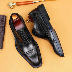 รองเท้าหนังแบบ Brogue สำหรับผู้ชาย หัวเหลี่ยม แบบผูกเชือก หนังแท้ พื้นยาง เหมาะสำหรับใส่ทำงาน ใส่ได้ทุกฤดู - Product Image 2