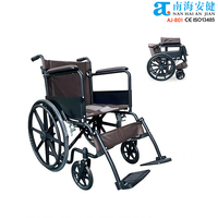 Kursi Roda Manual Baja AJ-801 Warna Biru Cantik dengan Rem Tangan, Sandaran Kaki Lipat, Desain Menarik, Ideal untuk Alat Bantu Mobilitas