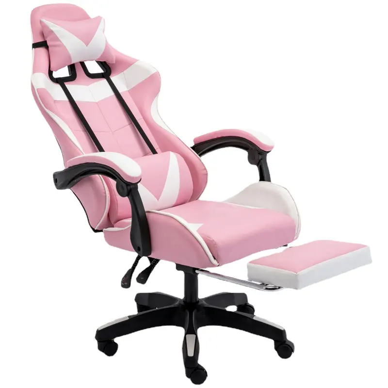 GAOSHUSHAN 2024 Adjustable Silla Gaming Chair PU Leather Nylon Gamers Racing Pink 1 Piece Massage Chair Stainless Steel Massager