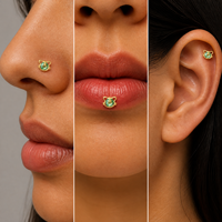 ZUOLA Fashion Flower Zircon Labret Lip Stud 18K Gold Plated Titanium Brass Unisex Body Piercing Grosir