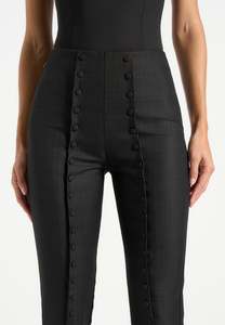 <b>Women's</b> Black High Waist Straight <b>Formal</b> <b>Trousers</b> With Button Detail Autumn Wear Long Slim Pant For <b>Women</b> - Product Image 4