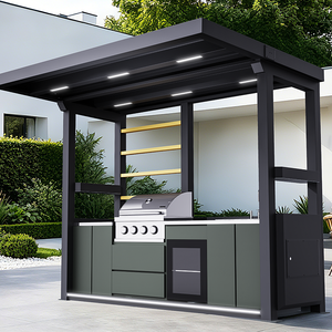 Cucina <span class=keywords><strong>Mobile</strong></span> Integrata in Alluminio per Esterni con Tenda Idraulica, Barbecue, Frigorifero per Vino, Fast Food e Gelato per Villa e Giardino - Product Image 5