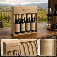 Boîte cadeau personnalisée pour quatre bouteilles de vin avec insert, emballage rigide en kraft pour mini-bouteilles de vin ou spiritueux de 187 ml, idéal pour les cadeaux d'entreprise