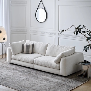 Wabi-sabi phong cách retro ba người sofa Cỡ Nhỏ Hàng thẳng với thiết kế có thể tháo rời bông vải gai dầu cho phòng khách - Product Image 1