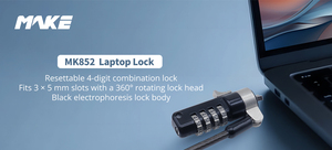 MK852 コンピューターアクセサリー 3*5mm リセット可能 4桁ケーブルコンビネーションパスワードコンピューターロック ラップトップロック HP Dellラップトップ用 - Product Image 4