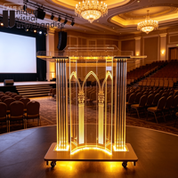 Podium de sol moderne de luxe en acrylique poli transparent avec roulettes et éclairage LED pour salles de réunion et églises