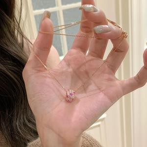 Collier en argent pur S925 avec pendentif flocon de neige en diamant rose, accessoire de luxe léger, plein de diamants émouvants - Product Image 2