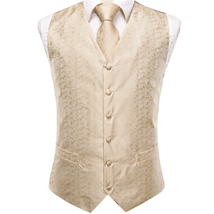 Champagne <span class=keywords><strong>ivoire</strong></span> Paisley hommes <span class=keywords><strong>gilet</strong></span> cravate Hanky boutons de manchette ensemble <span class=keywords><strong>gilet</strong></span> <span class=keywords><strong>costume</strong></span> ensemble pour affaires fête de mariage - Product Image 2
