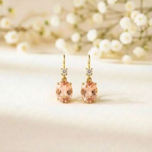 Natural Morganite CZ <b>Dangle</b> <b>Earrings</b> Oval Faceted Pink Gemstone Drop <b>Earrings</b> in 925 Sterling Silver or 18K <b>Gold</b> Filled - Product Image 1