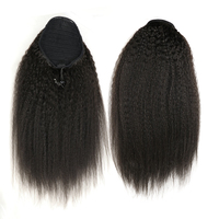 Queue de Cheval Cheveux Humains Raides Kinky, Brésilienne Vierge Yaki Raide à Enrouler, Cheveux Humains Non Traités