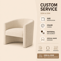 Fauteuil pivotant moderne en forme de baril, fauteuil d'appoint rembourré en velours beige chaud avec base en plinthe foncée pour salon