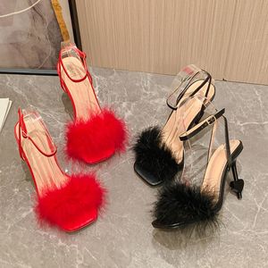 Zapatos de Mujer con Tacones Altos, Estilo Strange Fashion, con Cordones y Correa en el Tobillo, Punta Cuadrada, con Peluche, Verano 2025, Tacones de Moda para Mujer - Product Image 5