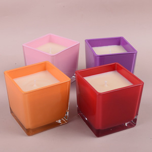 <b>Square</b> Glass Scented <b>Candle</b> Cup 300ml Four Color For Home Decoration Modern Style Floral Plant Fragrance - Product Image 1