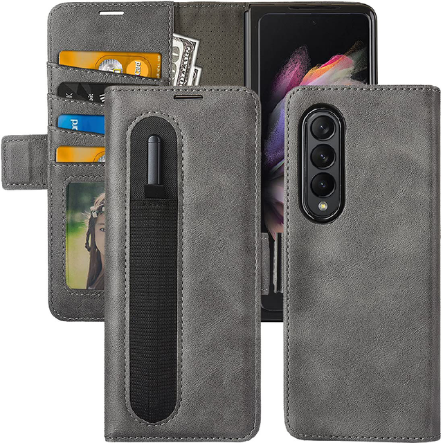 For Galaxy Z Fold 5 4 Wallet Case with S Pen Holder & Card Holder,Durable Leather Flip Folio Case for Samsung Fold 5/4/3/2