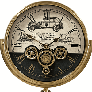 Reloj de pie trípode vintage con engranajes expuestos, marco de aleación, esfera de madera estilo coche antiguo, movimiento de cuarzo, decorativo, tipo reloj de <span class=keywords><strong>abuelo</strong></span> - Product Image 5